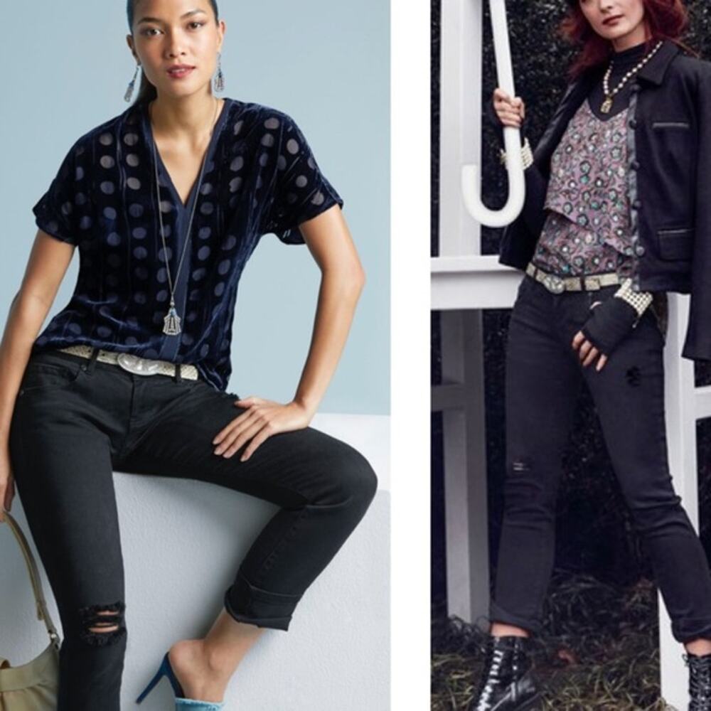 Cabi 3387 Black Distressed Slim Boyfriend Jeans